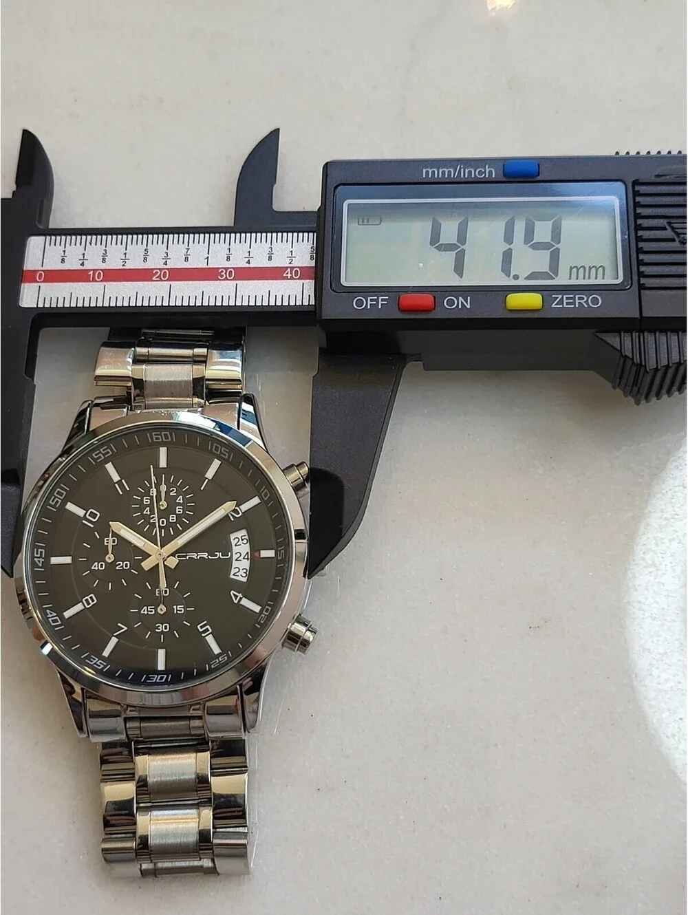 CRRJU Mens Watch Quartz Chronograph Date Watch Stainless Steel New Battery Works